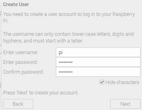rpi os set up username and password