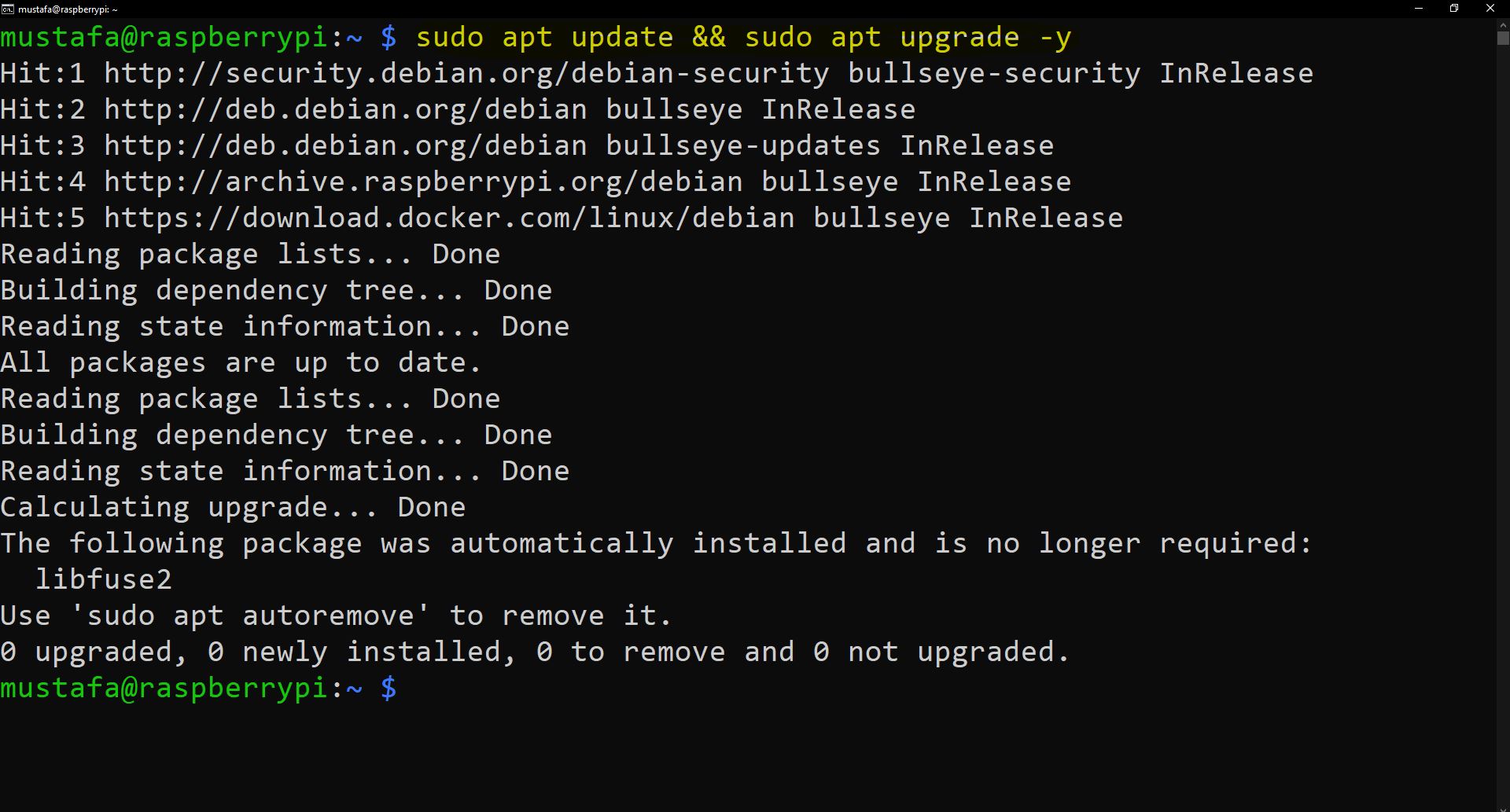 sudo apt update && apt upgrade
