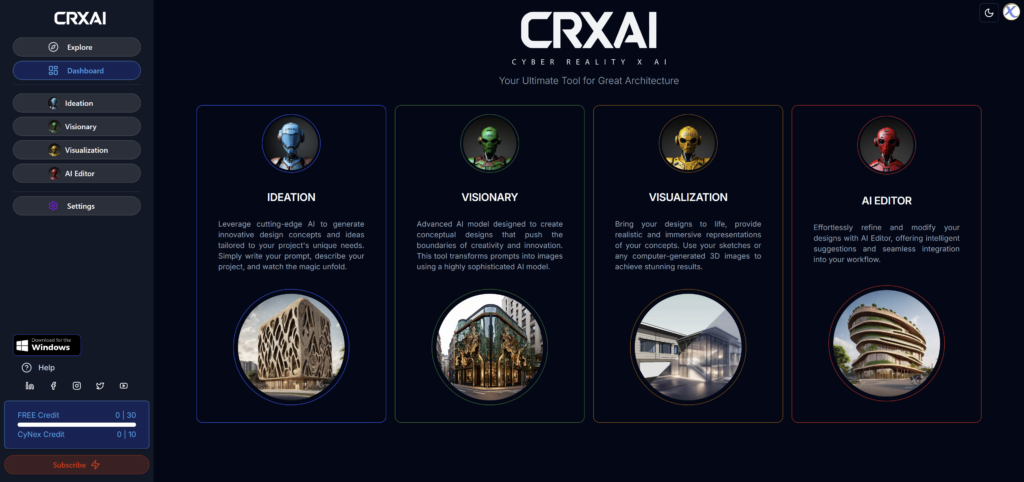 CRXAI AI Render for Architects landing page